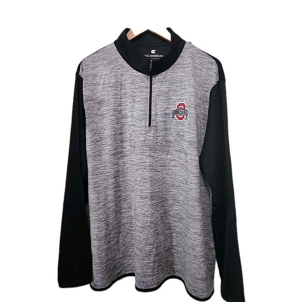 Colosseum Ohio State Buckeyes 1/4 Zip Pullover Men’s Polo Long Slv XL Gray Black